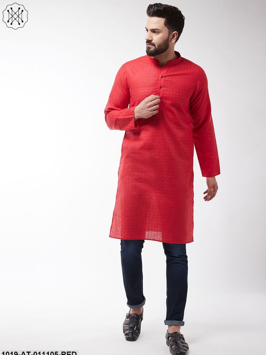 Men Sojanya | Men'S Cotton Blend Red Woven Design Only Long Kurta - Sojanya