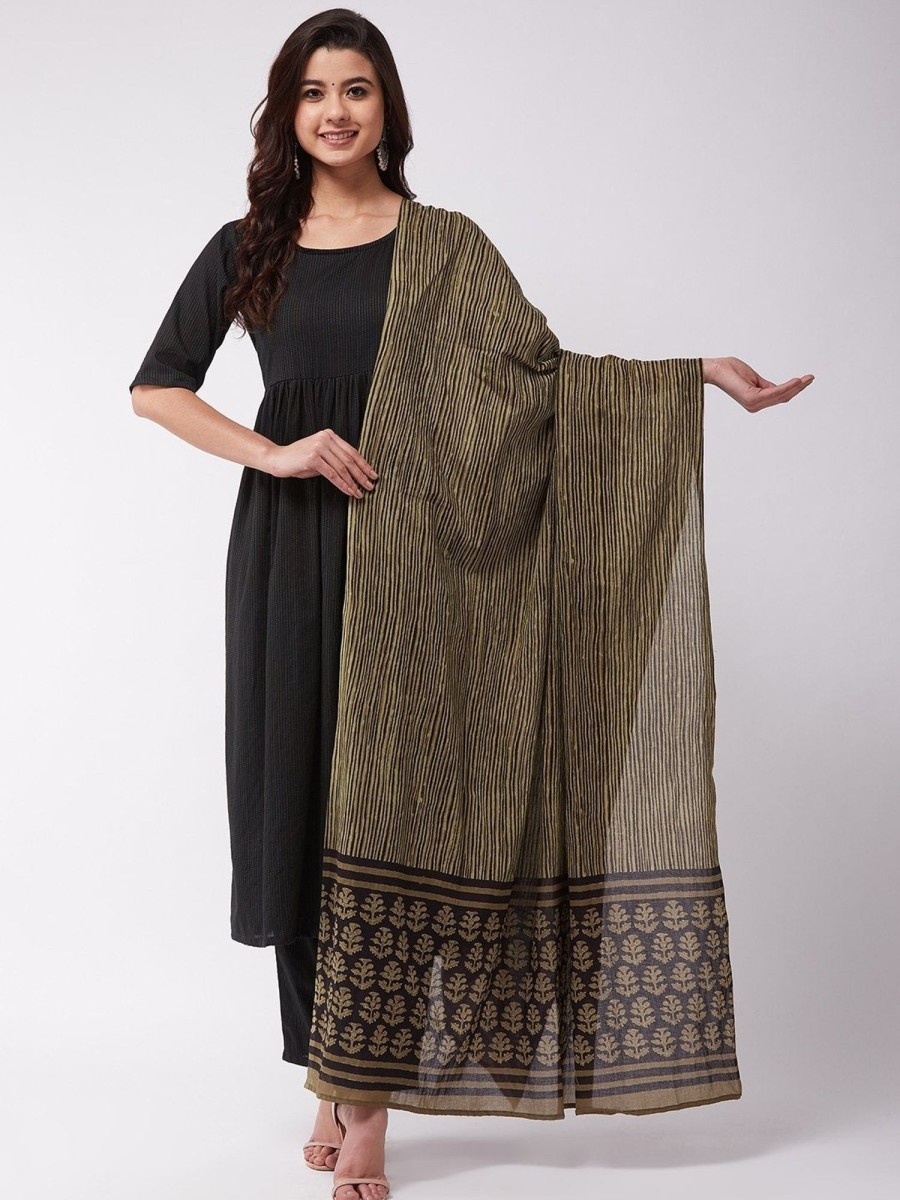 Women InWeave | Women'S Green Boota Cotton Dupattas - Inweave