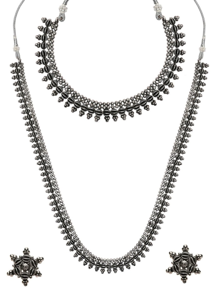 Jewellery I Jewels | Women'S 18K Silver Traditional Style Necklace With Choker U0026 Earrin - I Jewels Oxidised