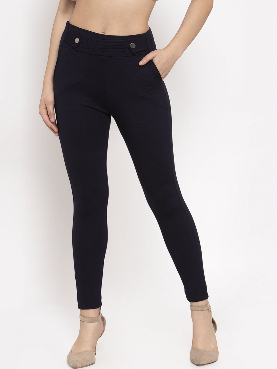 Women Wahe-NOOR | Women'S Navy Blue Slim Fit Jeggings - Wahe-Noor