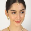 Jewellery Femizen | Women'S Handcrafted Kundan Necklace With Earrings U0026 Maang Tikka - Femizen Golden