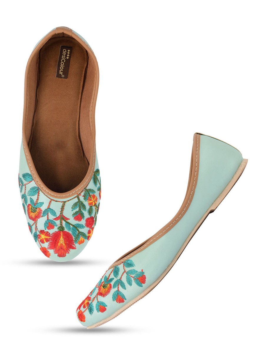 Others Desi Colour | Women'S Sea Floral Indian Ethnic Comfort Footwear - Desi Colour Green