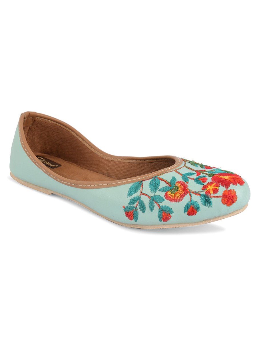 Others Desi Colour | Women'S Sea Floral Indian Ethnic Comfort Footwear - Desi Colour Green