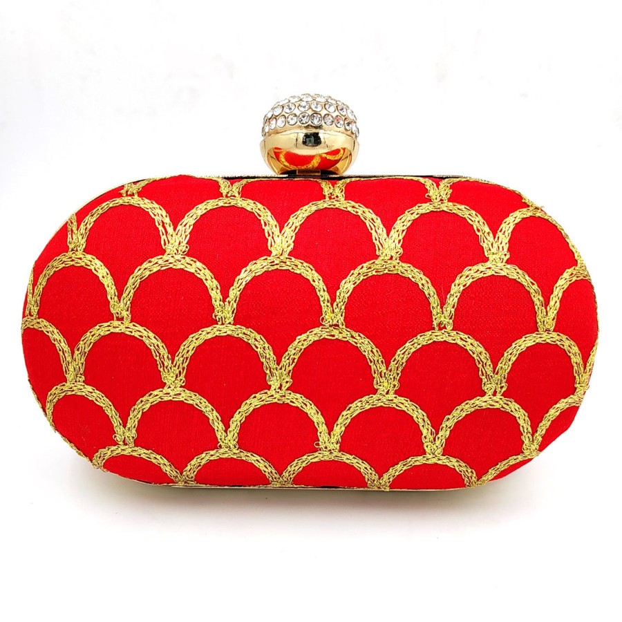 Others VASTANS | Women'S Red Color Ethnique Evening Clutch Bag - Vastans