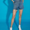 Women SASSAFRAS | Women'S Denim Wash Chain Detail Shorts - Sassafras Blue