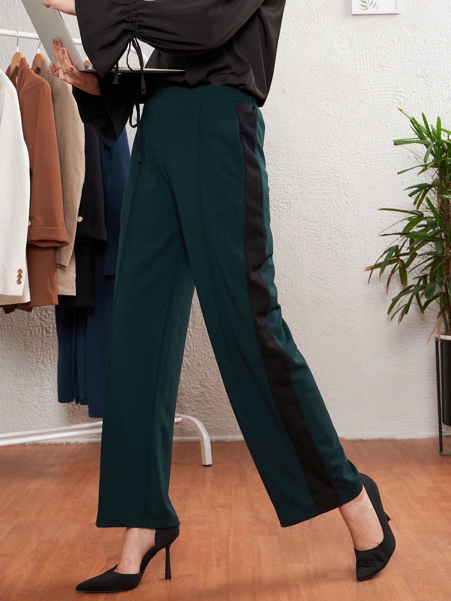 Women SASSAFRAS | Women'S Emerald Side Tape Straight Pants - Sassafras Green