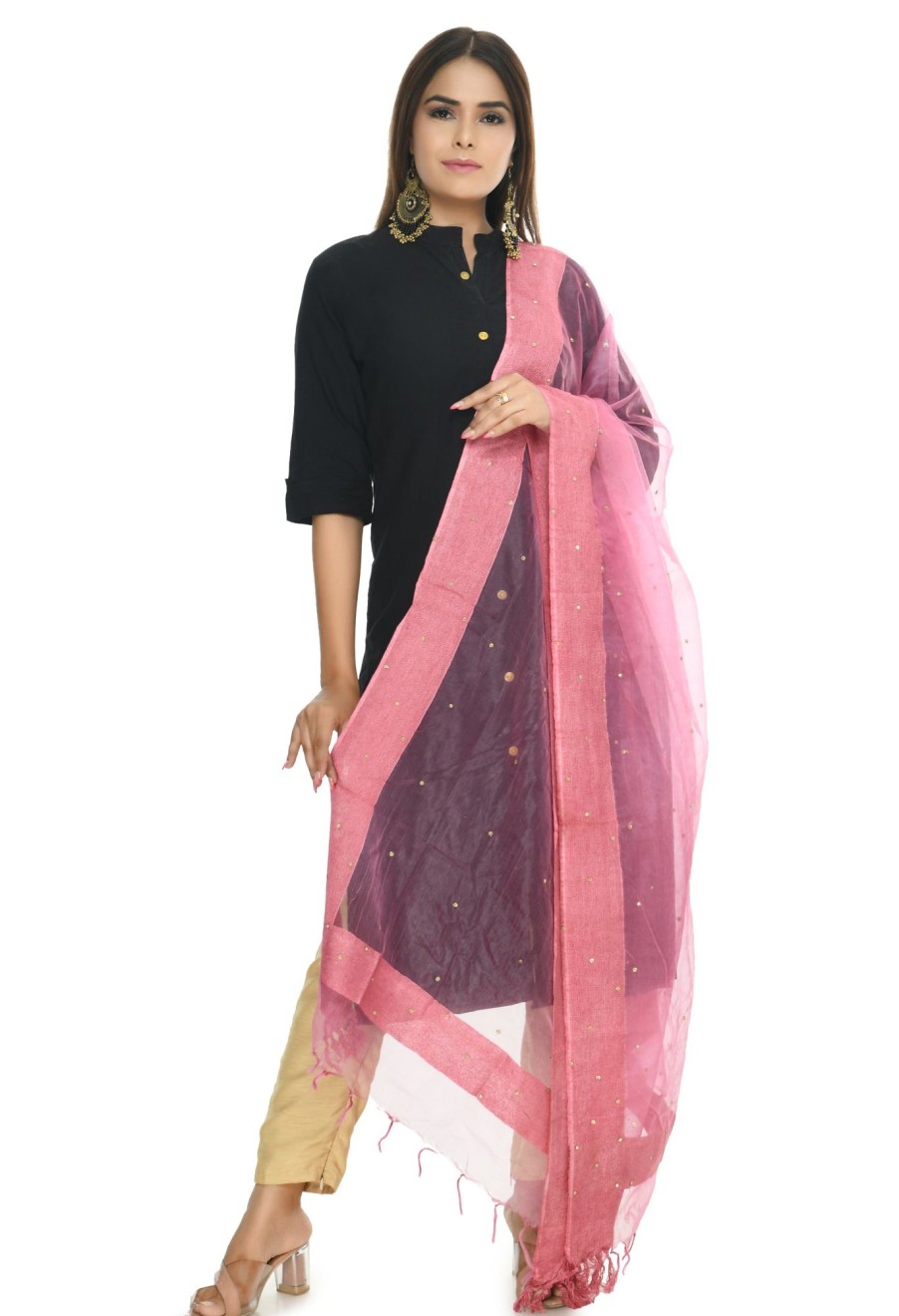 Women Moeza | Women'S Pink Color Stone Work Dupatta - Moeza