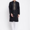 Men Even Apparels | Men'S Sherwani Kurta With Decorative Placket - Even Apparels Black