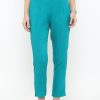 Women Varanga | Women'S Turquoise Blue Straight Fit Solid Regular Trousers - Varanga