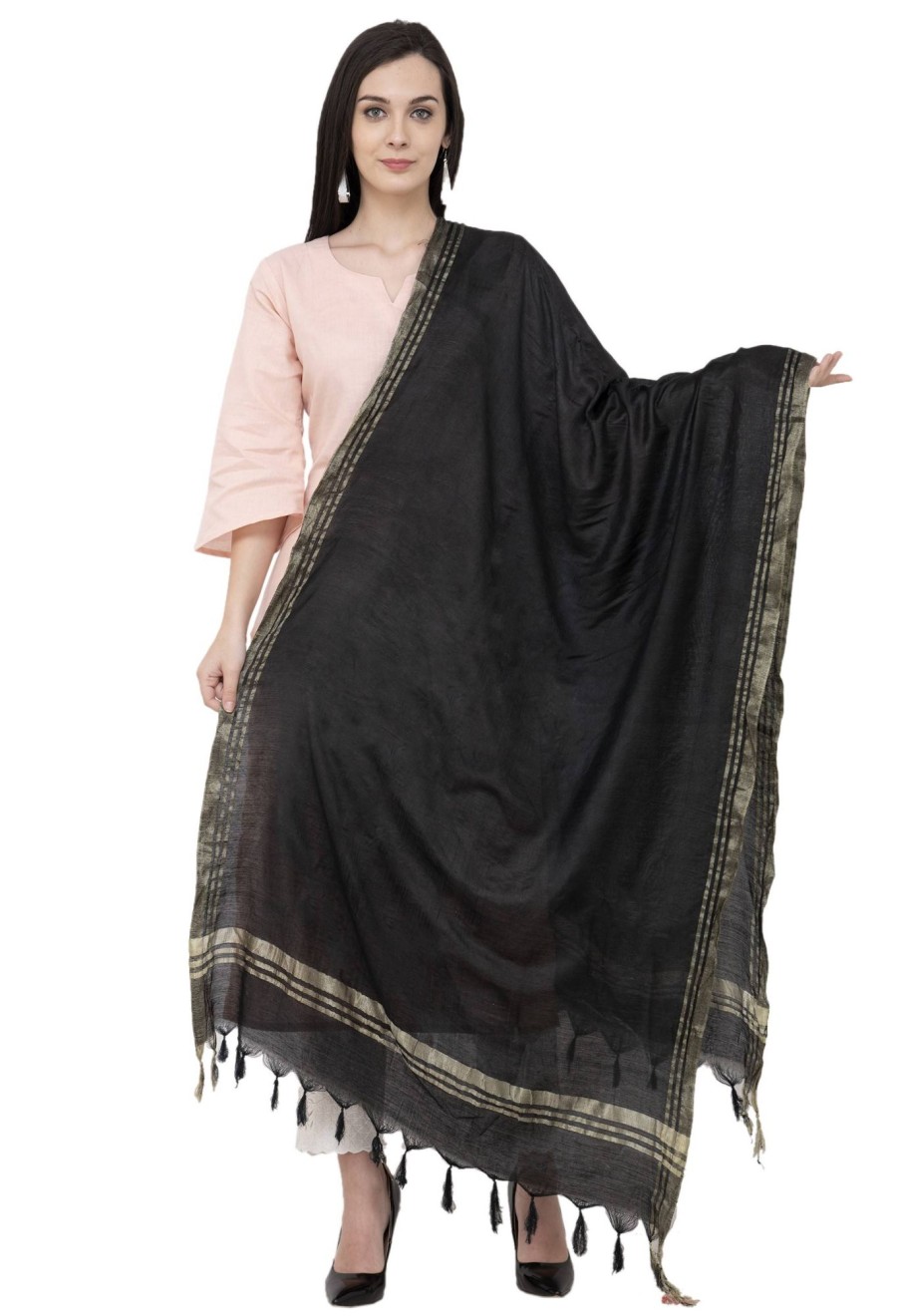 Women AR Silks | A R Silk Golden Color Fancy Silk Dupattas And Chunnis Black