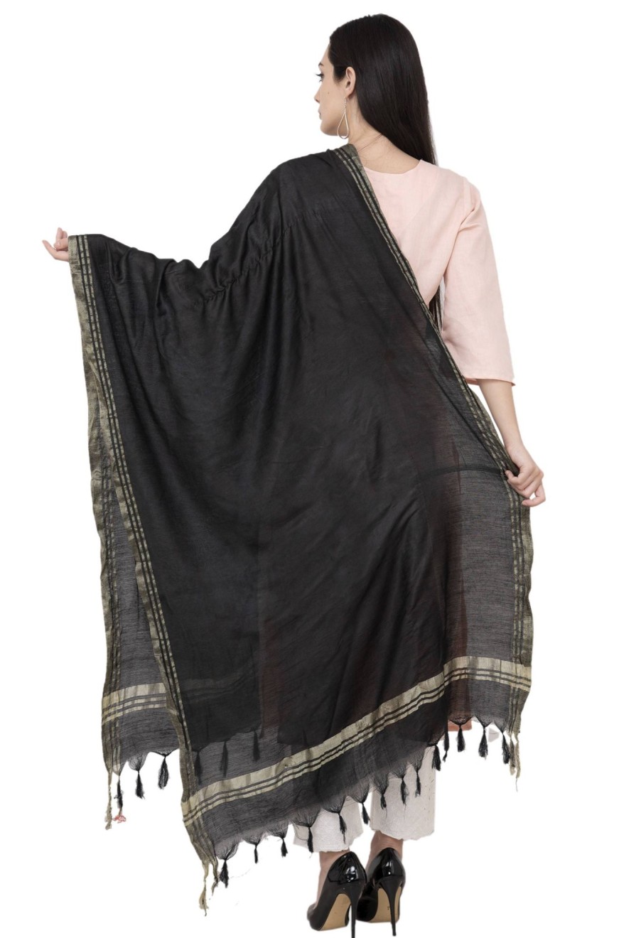 Women AR Silks | A R Silk Golden Color Fancy Silk Dupattas And Chunnis Black