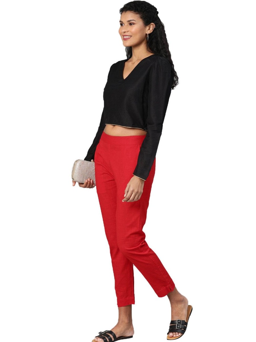 Women Wahe-NOOR | Women'S Red Cotton Trouser - Wahenoor