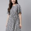 Women Ahika | Women'S Polyester Floral Printed Dress - Ahika White