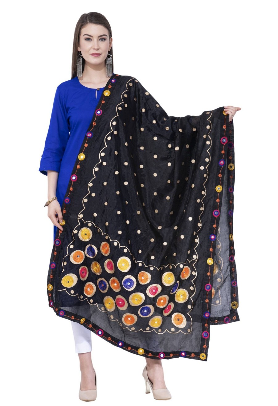 Women AR Silks | A R Silk Golden Color Fancy Silk Dupattas And Chunnis Black