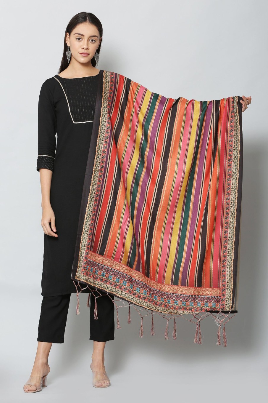 Women VAABA | Women'S Multicolored Art Silk Digital Printed Dupatta - Vaaba