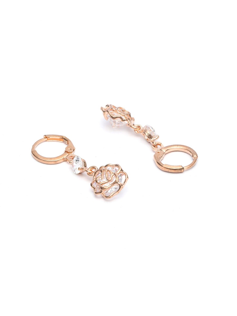 Jewellery Priyaasi | Women'S American Diamond Studded Rose Gold Rose Drop Earring - Priyaasi