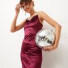 Women Lyush | Women'S Maroon Velvet Cowl Neck Bodycon Dress - Lyush