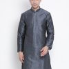 Men Vastramay | Men'S Grey Cotton Silk Blend Kurta - Vastramay