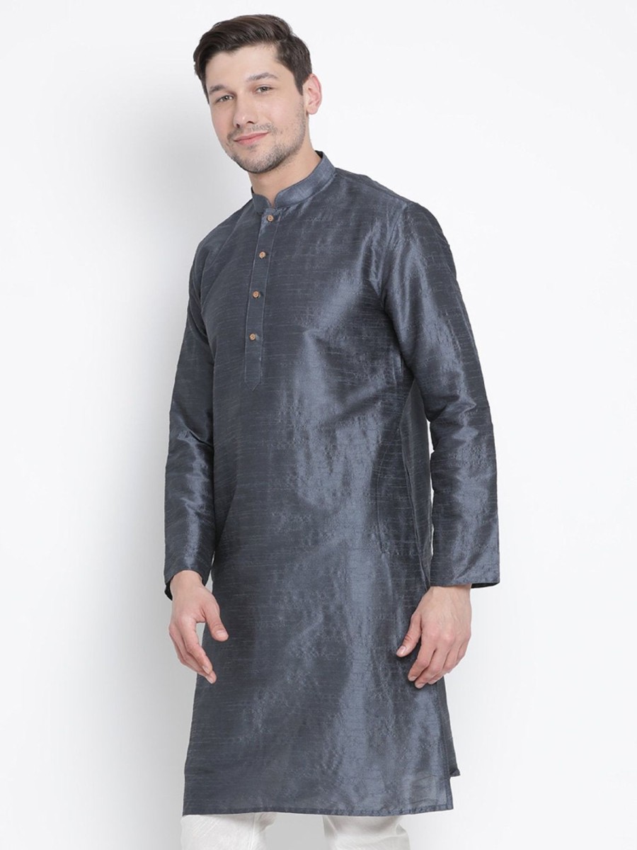 Men Vastramay | Men'S Grey Cotton Silk Blend Kurta - Vastramay