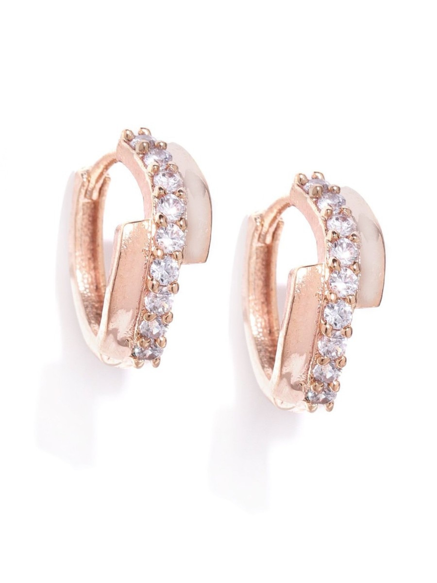 Jewellery Priyaasi | Women'S Rose Gold Plated American Diamond Studded Bali Like Stud Earrings - Priyaasi