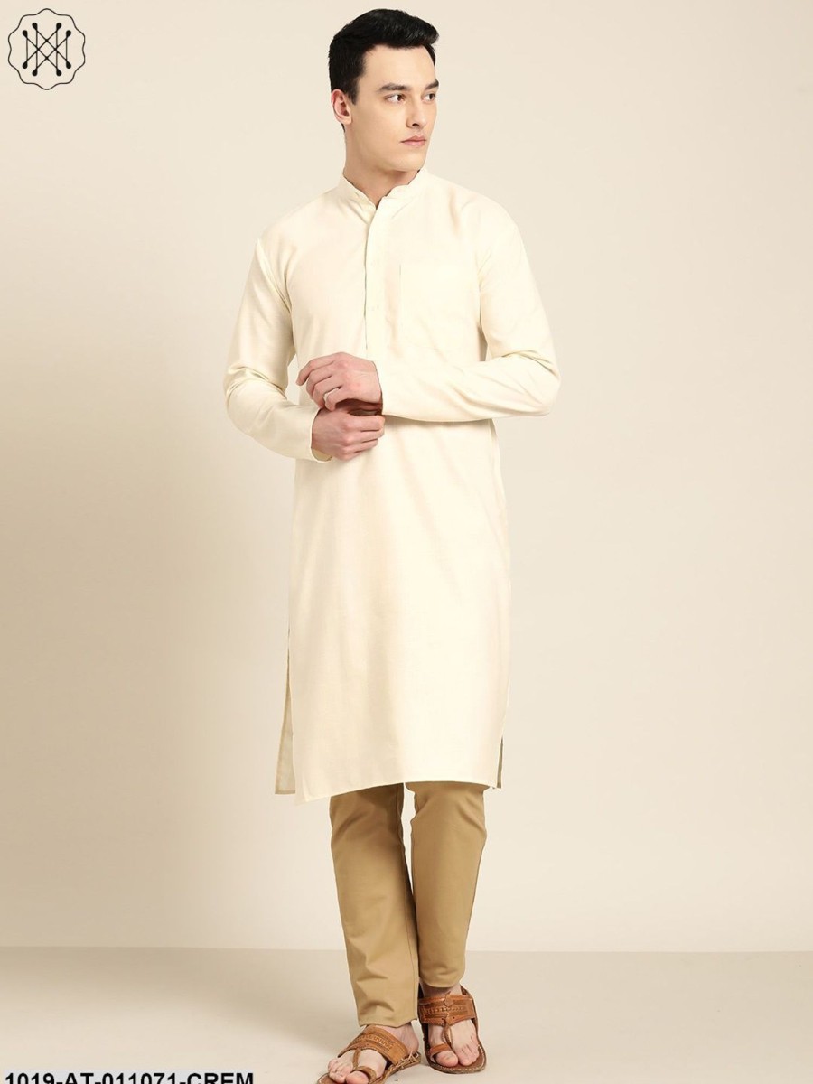 Men Sojanya | Men'S Cotton Cream Solid Only Kurta - Sojanya