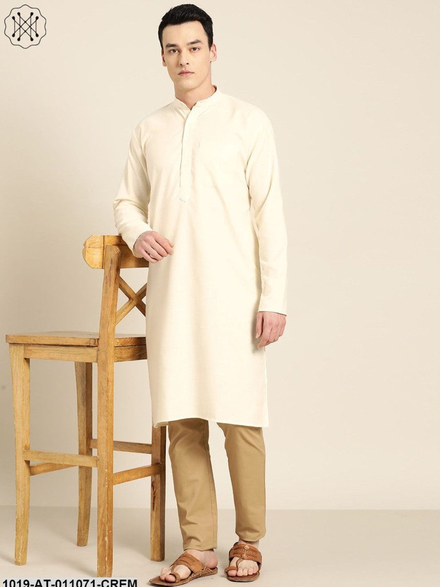 Men Sojanya | Men'S Cotton Cream Solid Only Kurta - Sojanya