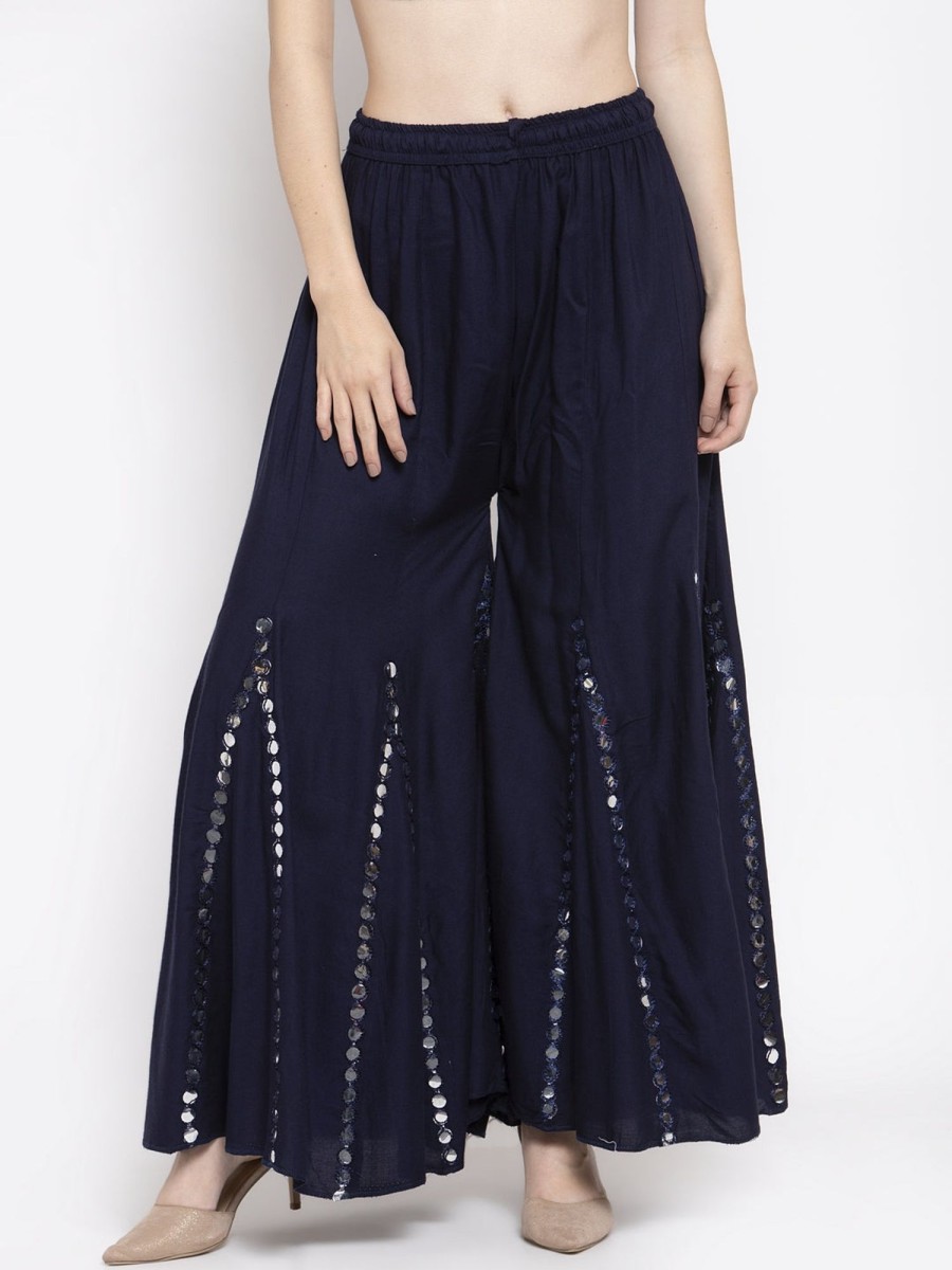 Women Wahe-NOOR | Women'S Navy Blue Flared Embellished Sharara - Wahe-Noor