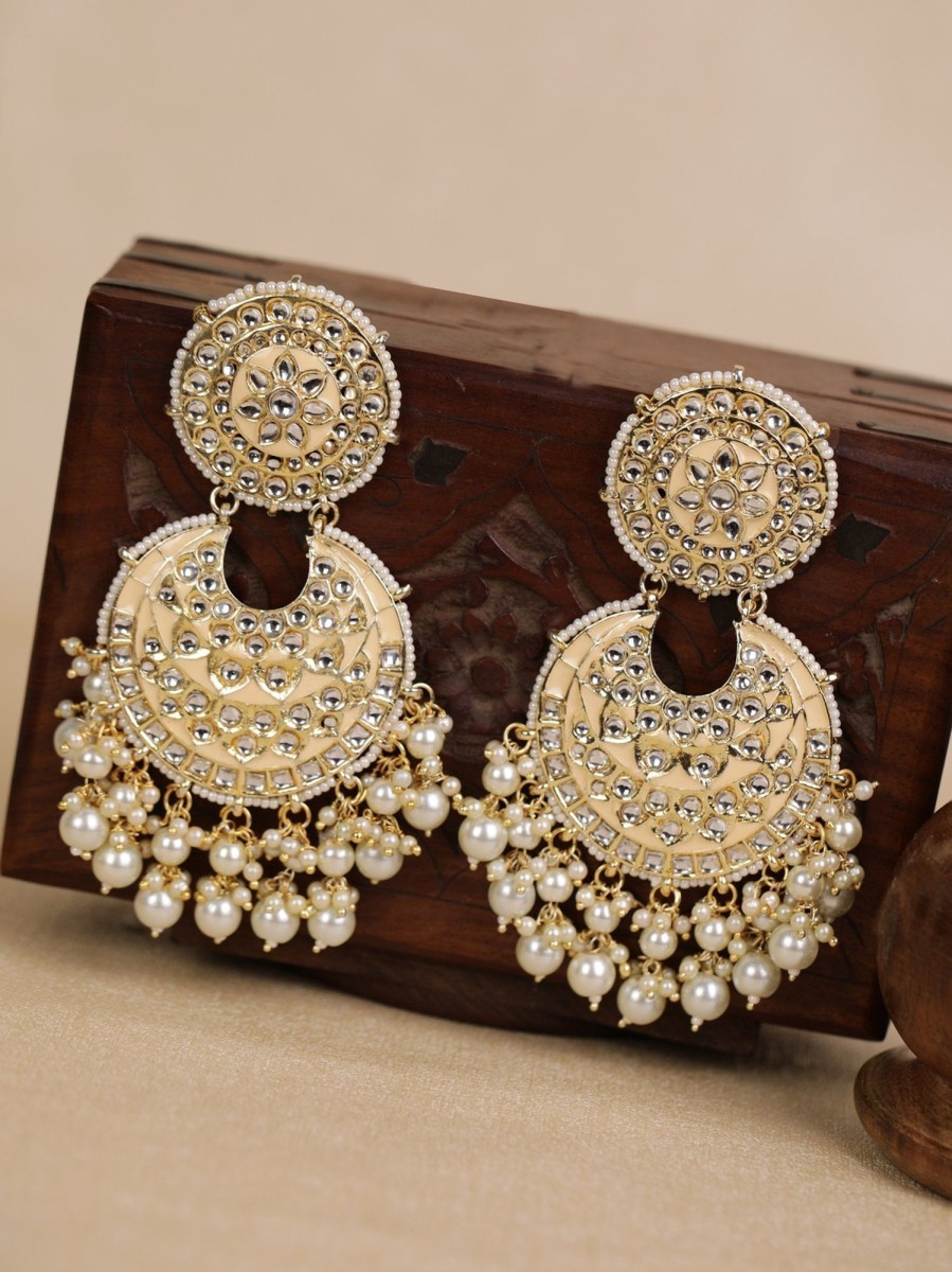 Jewellery Priyaasi | Women'S Kundan Studded And Beaded Peach Colored Earrings - Priyaasi