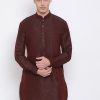 Men Vastramay | Men'S Burgundy Silk Blend Pathani Style Kurta - Vastramay