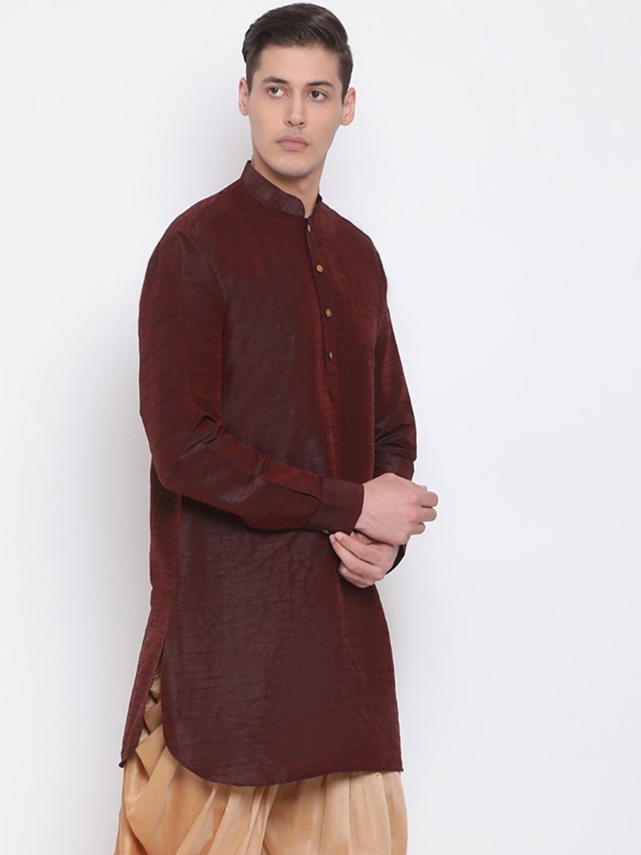 Men Vastramay | Men'S Burgundy Silk Blend Pathani Style Kurta - Vastramay