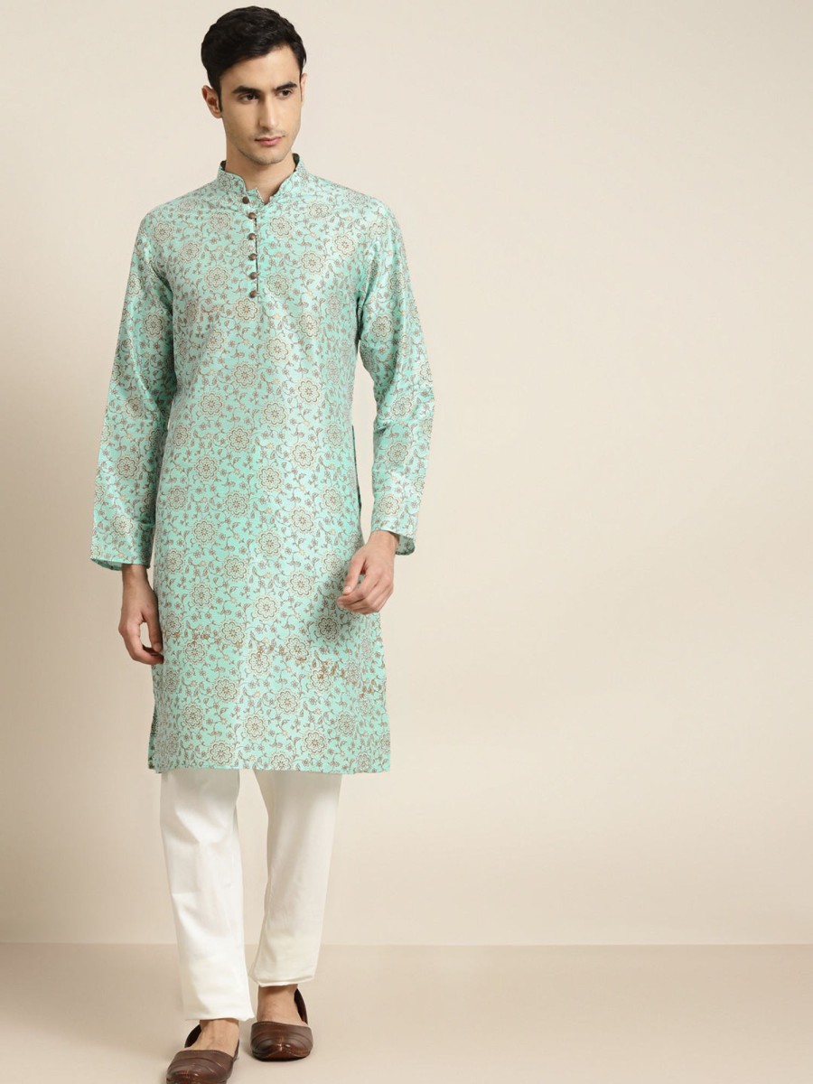 Men Sojanya | Men'S Silk Blend Sea Printed Only Kurta - Sojanya Green