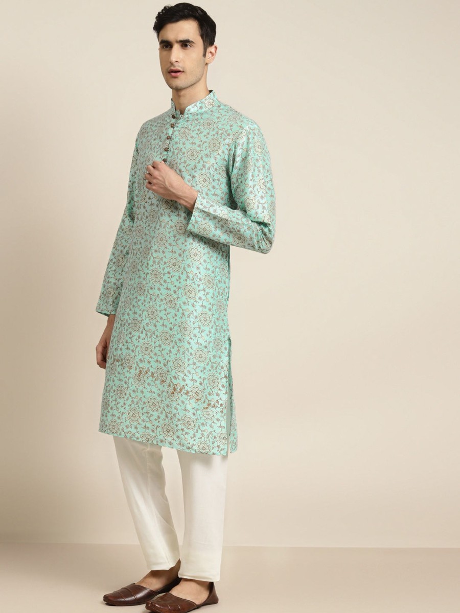 Men Sojanya | Men'S Silk Blend Sea Printed Only Kurta - Sojanya Green