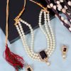 Jewellery Zaffre Collections | Women'S Attractive White Pearls With Stone Choker - Zaffre Collections Black