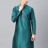 Men Sojanya | Men'S Silk Blend Teal Green Self Design Only Long Kurta - Sojanya