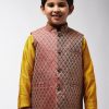 Men Sojanya KID | Kid'S Jacquard Silk Maroon Self Design Only Nehrujacket - Sojanya Kid Maroon & Gold