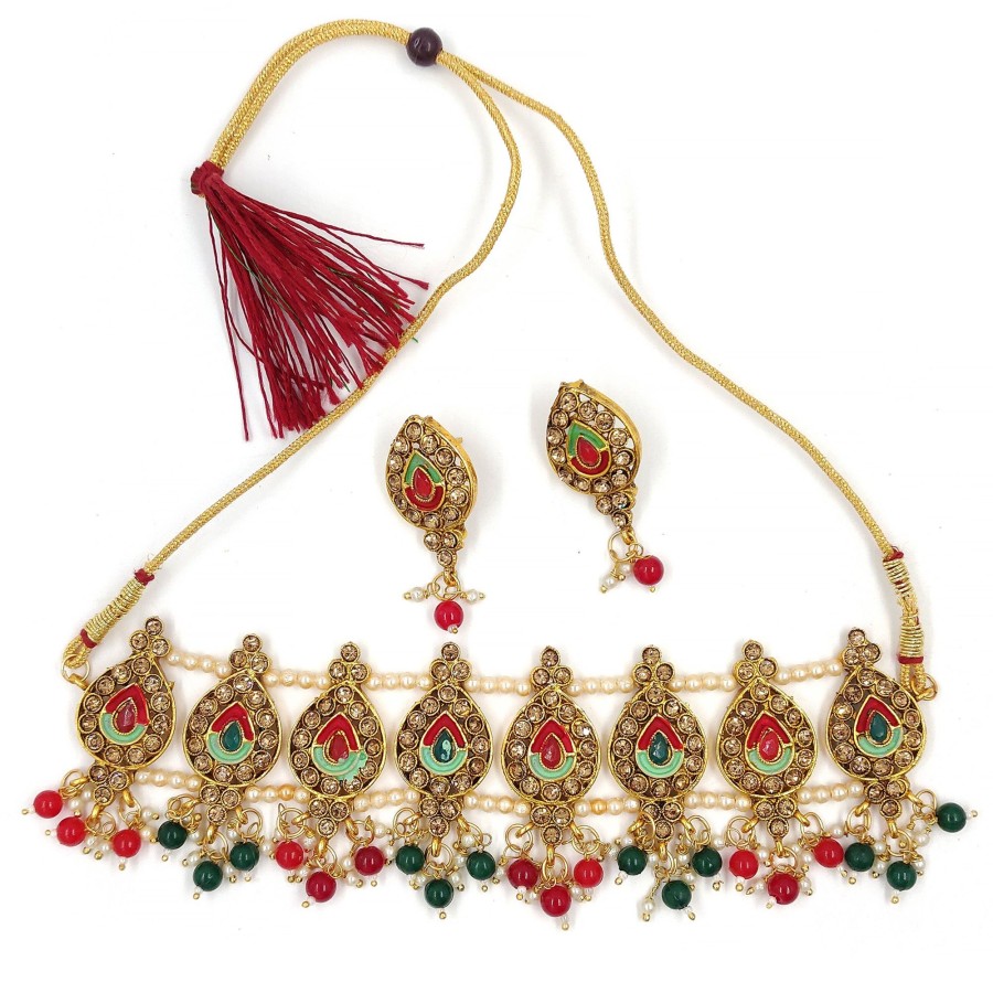 Jewellery Zaffre Collections | Women'S Trendy Multicolor Choker Set With Maang Tikka - Zaffre Collections Multi Color