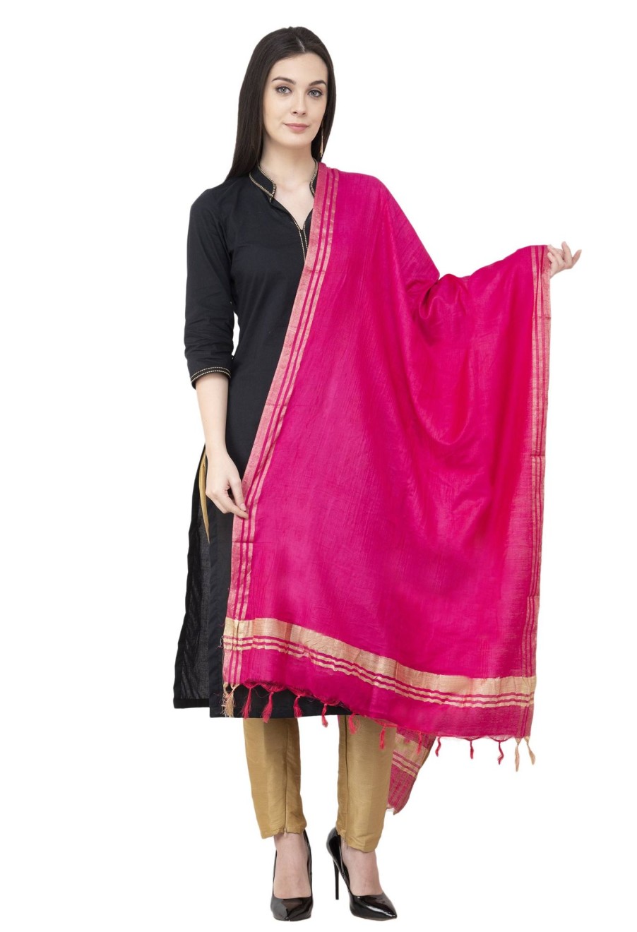 Women AR Silks | A R Silk Golden Color Fancy Silk Dupattas And Chunnis Dark Pink