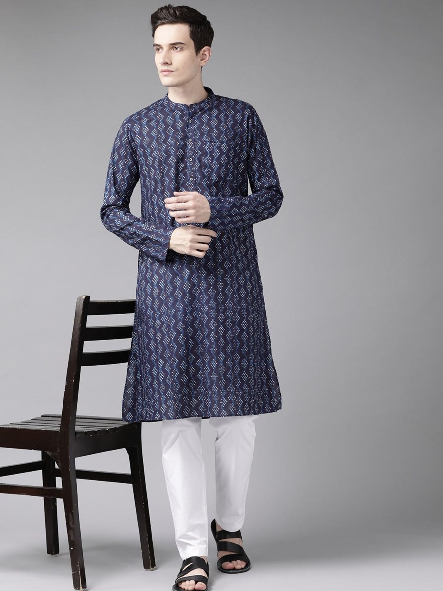 Men See Designs | Men'S U0026 White Printed Straight Kurta - See Designs Blue