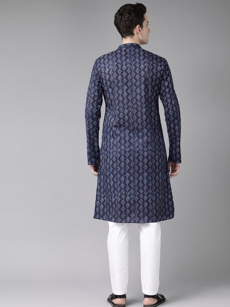 Men See Designs | Men'S U0026 White Printed Straight Kurta - See Designs Blue