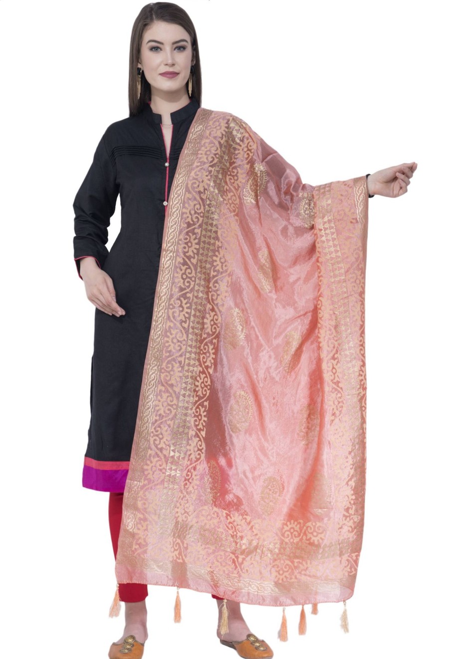 Women AR Silks | A R Silk Color Silk Pahadi Print Dupattas And Chunnis Peach