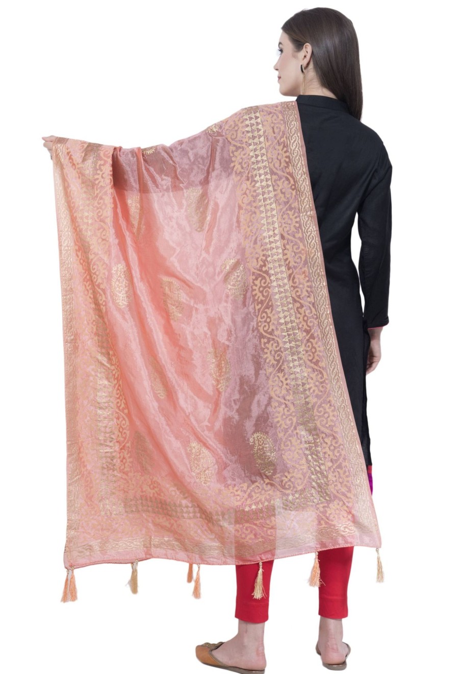 Women AR Silks | A R Silk Color Silk Pahadi Print Dupattas And Chunnis Peach