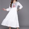 Women Indo Era | Women'S Embroidered A-Line Smart Casual Dress - Indo Era White