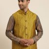 Men Sojanya | Men'S Jacquard Silk Self Design Only Nehrujacket - Sojanya Mustard