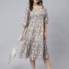 Women Janasya USA | Women'S Floral Printed Cotton Dress - Janasya Usa Grey