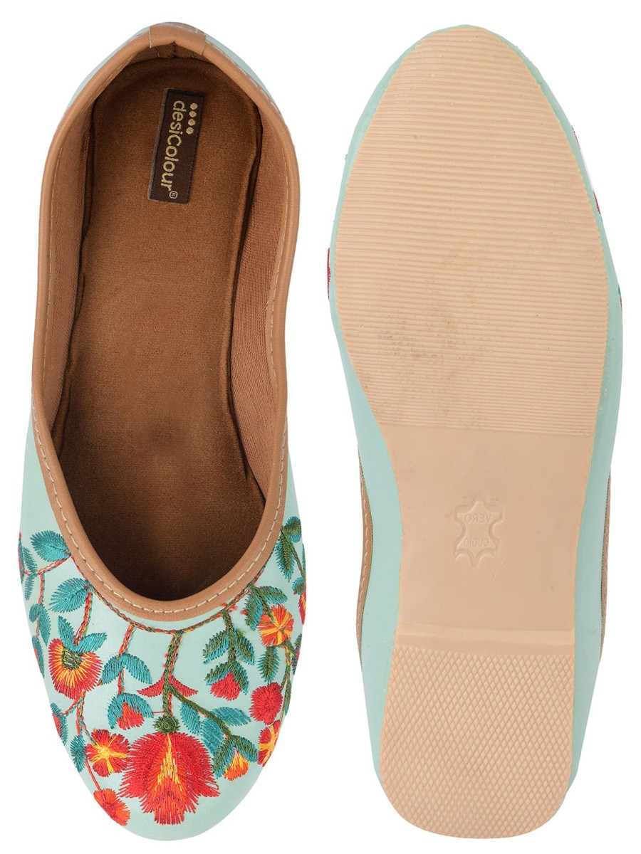 Others Desi Colour | Women'S Sky Florals Indian Ethnic Comfort Footwear - Desi Colour Blue