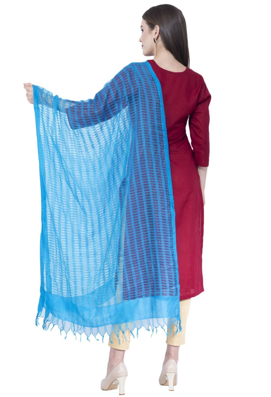 Women AR Silks | A R Silk Women'S Self Check Cota Cotton Dupattas And Chunnis Firozi