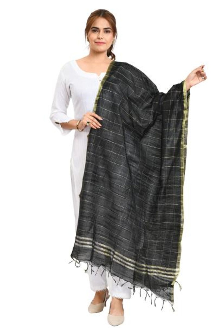 Women Moeza | Women'S Cotton Zari Box Dupatta - Moeza Black