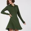 Women Lyush | Women'S Olive Rib Polo Neck Skater Dress - Lyush