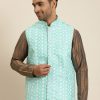 Men Sojanya | Men'S Silk Blend Sea Embroidered Only Nehrujacket - Sojanya Green