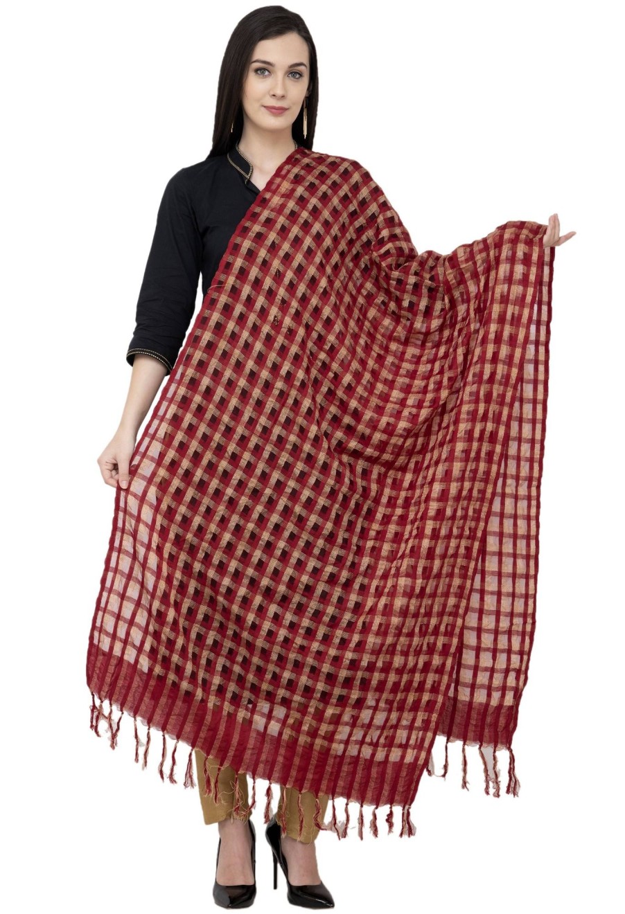 Women AR Silks | A R Silk Golder Box Regular Dupatta Color Dupatta Or Chunni Mehroon